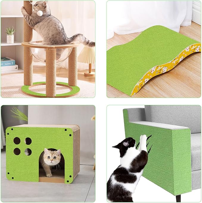 Cat Scratch Couch Furniture Protector, Adhesive Cat Scratch Pad Deterrent for Furniture, DIY Climbing Cat Scratcher Couch Protector from Cat Claws Scratching for Indoor (Green, 78.7x15.8Inch)
