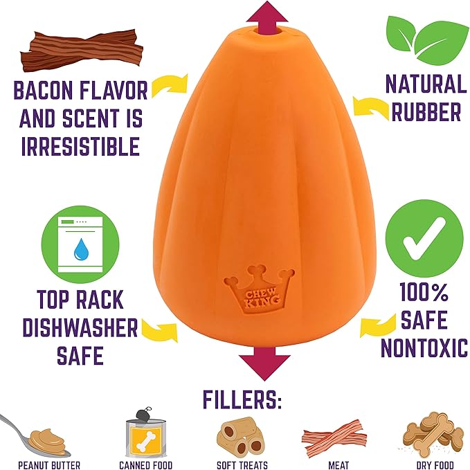 Chew King Premium Treat Dog Toy, Extremely Durable Natural Rubber Toy, Bacon Flavored Dog Toy, Orange, X-Large