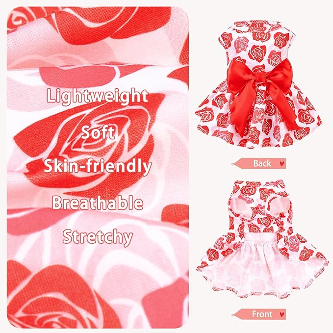 PUPTECK Dog Wedding Dress Outfit Puppy Cute Small Dogs Clothes,Rose,L