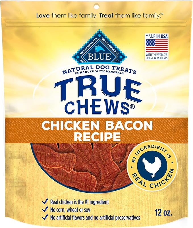 Blue Buffalo True Chews Dog Treats, Made in the USA with Natural Ingredients, Chicken Bacon Recipe, 12-oz Bag