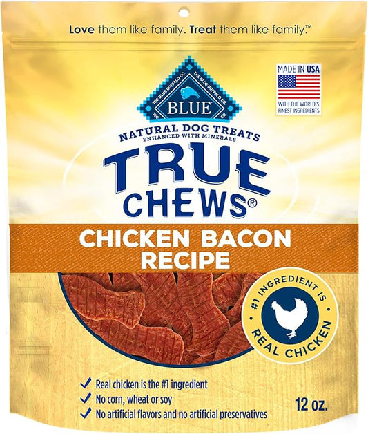 Blue Buffalo True Chews Dog Treats, Made in the USA with Natural Ingredients, Chicken Bacon Recipe, 12-oz Bag