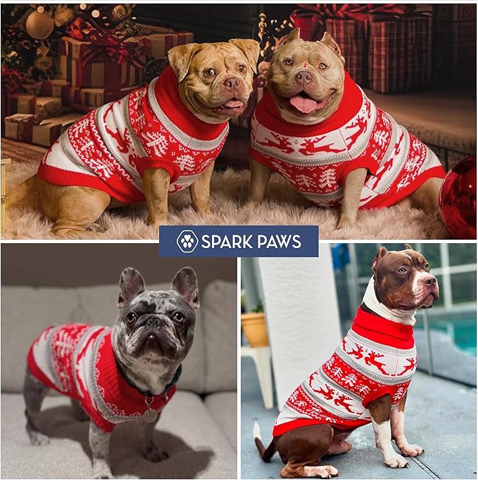 Spark Paws Christmas Dog Sweater - Ultra Soft Holiday Knit Sweater for Small, Medium & Large Dogs, Cute Pet Sweater for French Bulldogs & Big Dogs, Potty V Cut Design Jacket (Winter Wonderland, 3XL)