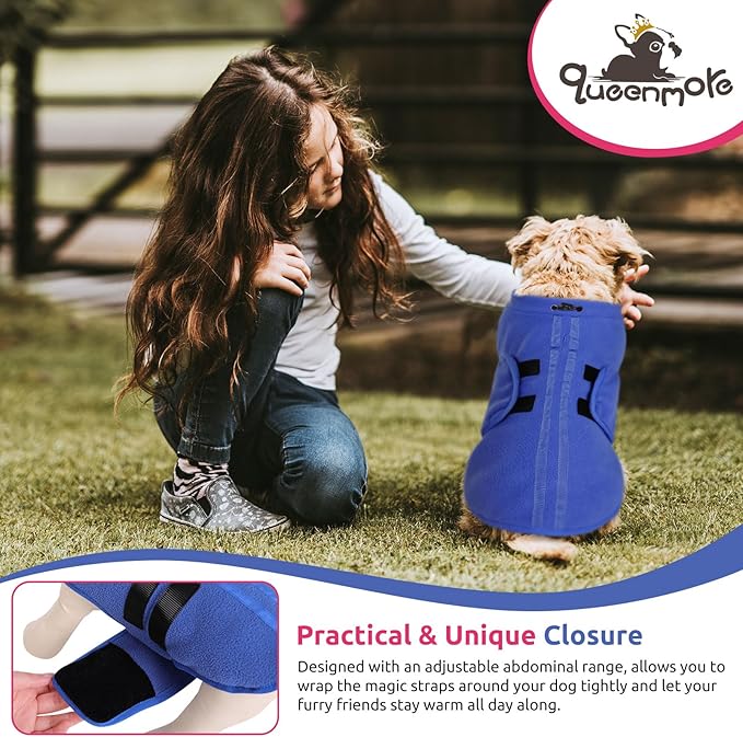 Queenmore Medium Dog Sweater, Soft Fleece Vest Pullover Dog Jacket with Leash Hole, Warm Winter Dog Clothes Cold Weather Doggy Dachshund Sweaters for Medium Dogs Cats Boy or Girl (Blue,M)