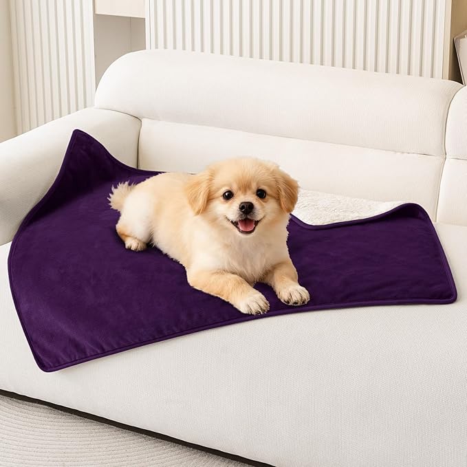 Smiry Waterproof Dog Bed Blanket, Leakproof Pet Throw Blanket for Bed Couch Sofa, Reversible Sherpa Fleece Furniture Protector Cover for Small Medium Large Dogs Cats (Purple, 32x40 inches)