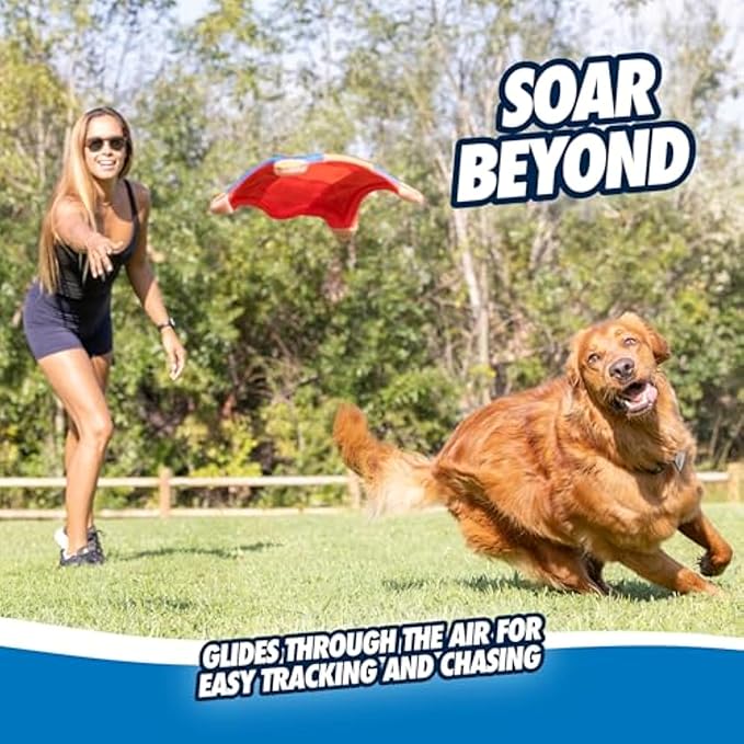 Chuckit! Flying Squirrel Fetch Dog Toy - Water Floating Flyer - Soft and Durable Polyester Canvas Construction - For Medium Dogs - Size Medium - 9.5-inch Diameter - Pack of 1 - Orange and Blue