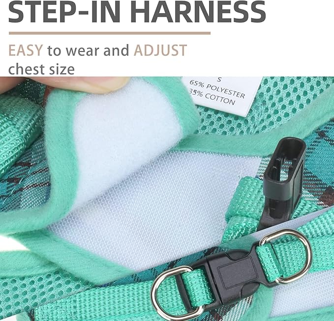 PUPTECK Adjustable Dog Harness Collar and Leash Set Step in No Pull Pet Harness for Small Medium Dogs Puppy and Cats Outdoor Walking Running, Soft Mesh Padded Reflective Vest Harnesses, Lake Green L