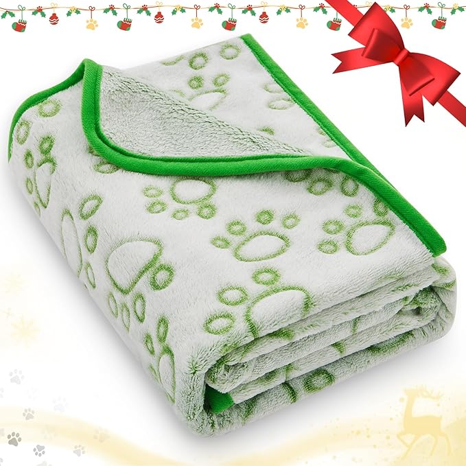 Green Throw Dog Blanket for Puppy Gifts, Dog Stuff Used for Pet Beds, Washable Soft Puppy Essentials Accesssories