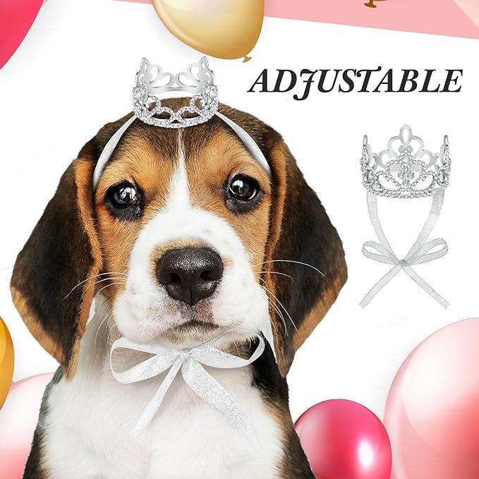 2 Pcs Dog Crown Headband Dog Tutu Dress Set Crystal Rhinestone Tiara Crown Tutu Skirt Pet Dress Costume for Puppy Birthday Party Wedding Photo Prop Costume(Medium,Pink Purple)