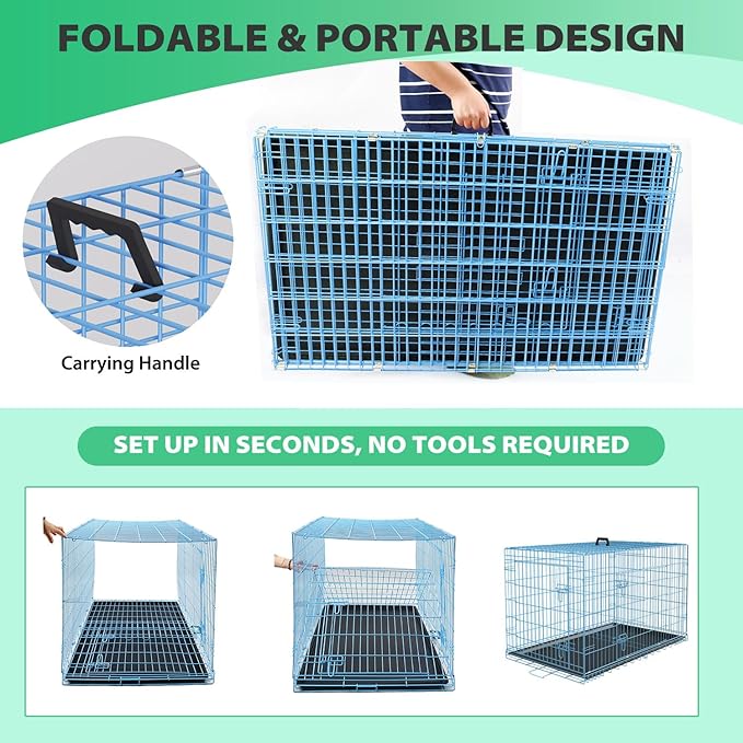 BestPet | Dog Crate | 18" | Blue | Foldable Metal Kennel with Single Doors, Secure Slide-Bolt Latches, Leakproof Tray | Portable Dog Cage for Small Breeds | for Travel, Indoor & Outdoor Use
