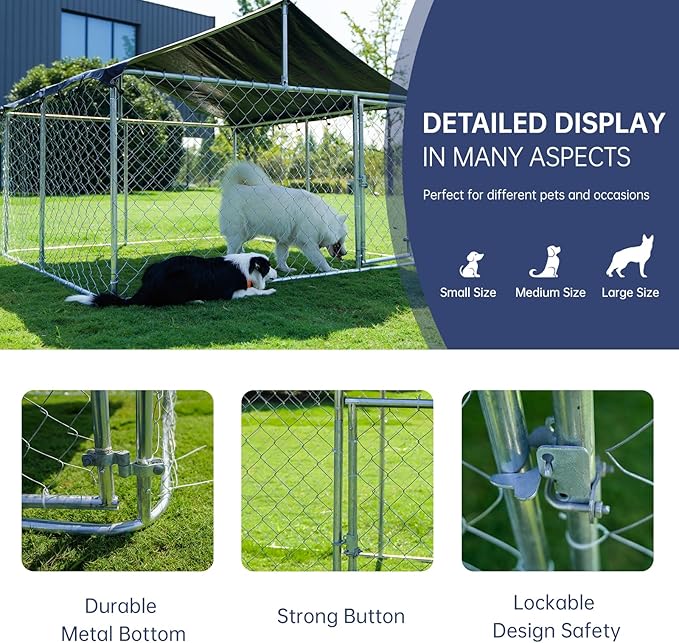 Petonly Outdoor Dog Enclosure Heavy Duty Dog Kennel House Mesh Dog Big Cage Pet Kennel Steel Fence with Secure Lock (79”x 79”)