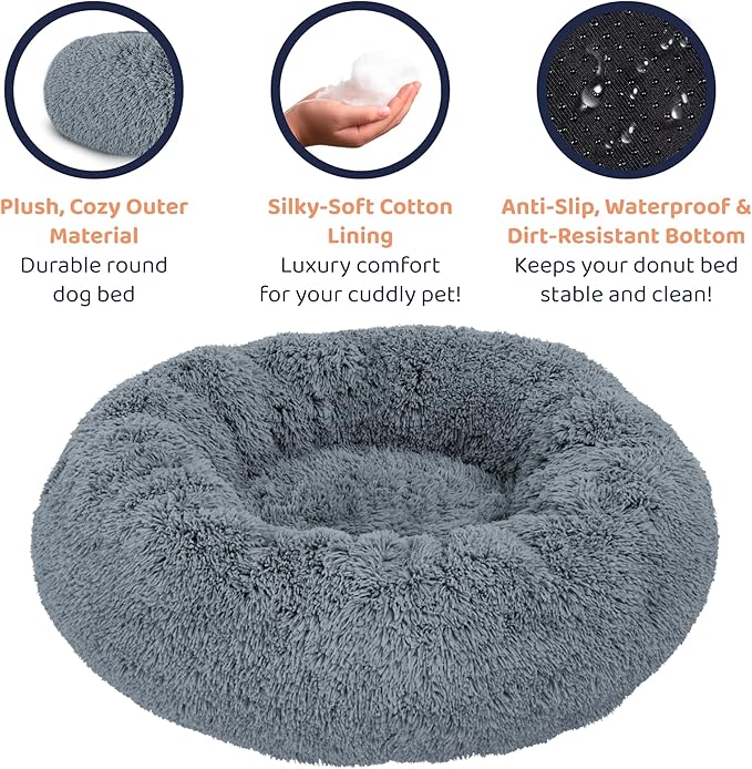 Donut Dog Bed - Premium Comfort for Anxiety Relief - Fluffy & Calming Design with Ultra-Plush Support | Cozy Round Dog Bed with Super Soft Circle Style (Size XL Dark Grey)