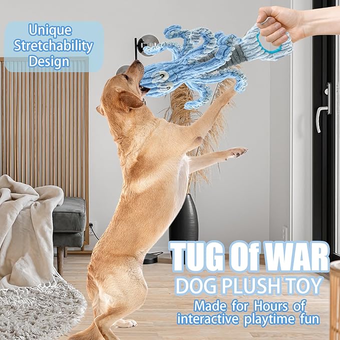 Squeaky Dog Toys, Octopus Dog Toy Interactive Tug of War Puppy Toy to Keep Them Busy (Blue)