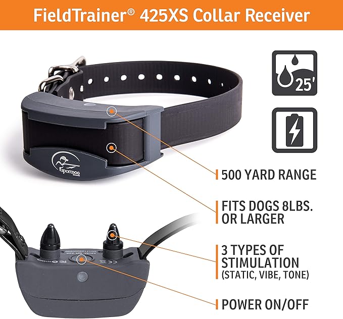 SportDOG FieldTrainer 425XS - Remote Trainer Designed for Off-Leash Control & Training - for Stubborn Dogs - 500-Yard Range - Waterproof - Quick-Charge Collar - Static, Tone, & Vibration