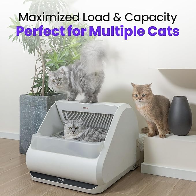 (Upgraded) Popur X5 Self Cleaning Cat Litter Box - Unique Open Top Split System - Automatic Litter Scooping Robot, Odor-Seal, 24 Inch Tray, 30-Day Capacity, 33 lbs. Load, 99% Leakproof (Plastic Bin)