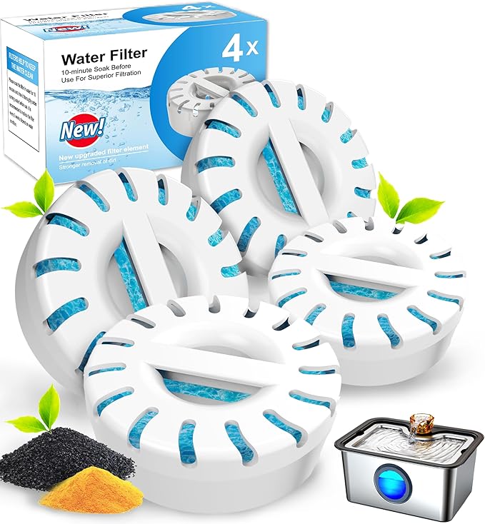 Upgrade Filter Element Pack for FurryPlanet Large Dog Water Fountain Stainless Steel,12L Ultra-Purification Pet Fountain Dog Cat Drinking Dispenser 6in1,Deep Purification Filter,4 Pcs 1 Pack