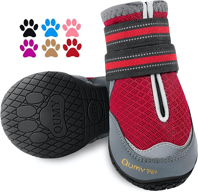 QUMY 2PCS Dog Boots for Large Dogs, Medium Dog Shoes & Paw Protectors for Hot Pavement, Summer Heat Protection, Mesh Breathable Nonslip Dog Booties for Hardfloors, Walking Running Hiking Red Size 2