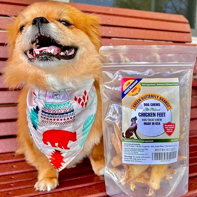 Green Butterfly Chicken Feet Dog Treats - 100% All Natural Single Ingredient Dental Chews for Dogs Made in USA from Farm Raised American Chickens - Rich in Glucosamine for Joint Health (10 Pack)