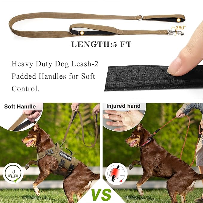 WINSEE Tactical Dog Harness with Dog Leash, Service Working MOLLE Vest with 10 Pet Patches for Medium Dog, No Pull Military Harness and Backpack for Training Hunting Walking