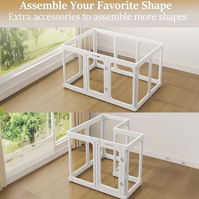 Clear Acrylic Dog Playpen with Door, for Puppy Rabbit Transparent Pet Pen, Dog Playpen Indoor, Dog Fence, Easy Assemble & Cleaning Dog Pen for Small & Medium Dogs (29.5“ Height, 10PCS)