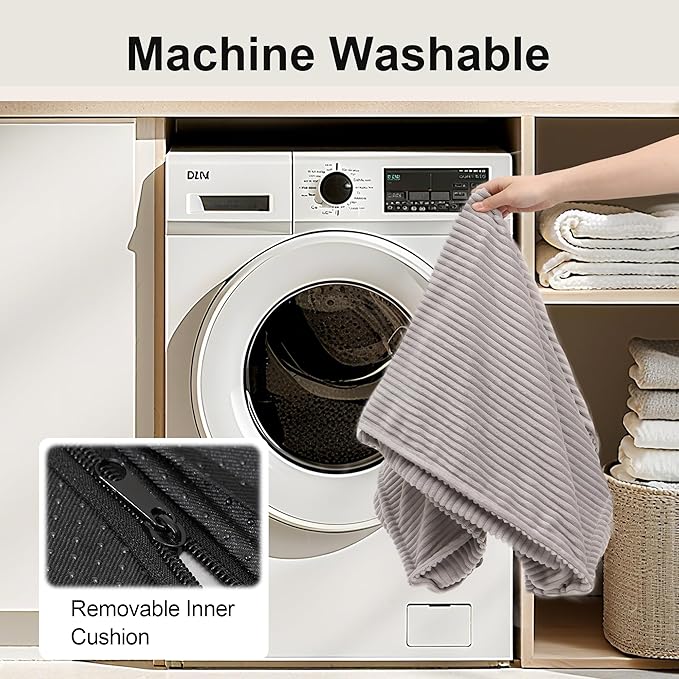 FUKUMARU Dog Bed, Thickened Corduroy Dog Beds Mat with Washable Cover, Large Waterproof Cotton Dogs Bed for Crate, Cozy Fluffy Pet Pillow Beds Kennel Pad with Non-Slip Bottom, 36inch, Light Grey