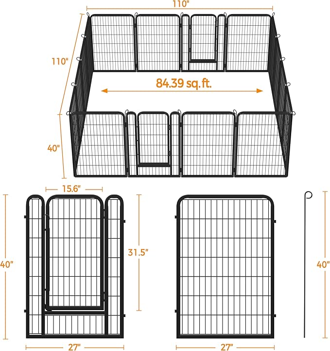 Yaheetech Dog Playpen Outdoor, 40 inch 16 Panels Dog Pen Indoor Heavy Duty Puppy Exercise Pen Metal Pet Fence for RV Camping/Yard/Garden
