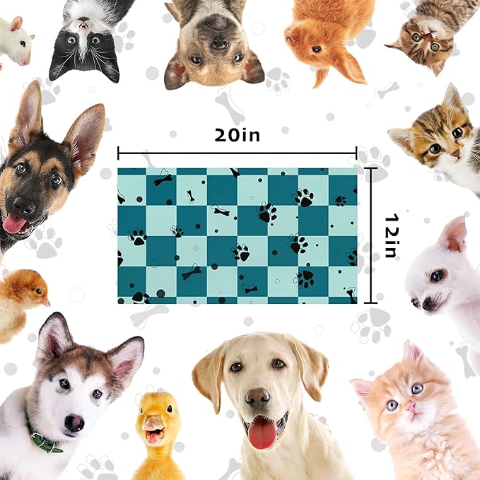 Checkered Absorbent Dog Feeding Mat Quick Dry Diatom Mud Non-Slip Pet Food Placemats Pad with Rubber Backing for Food and Water Bowls 12"x20"