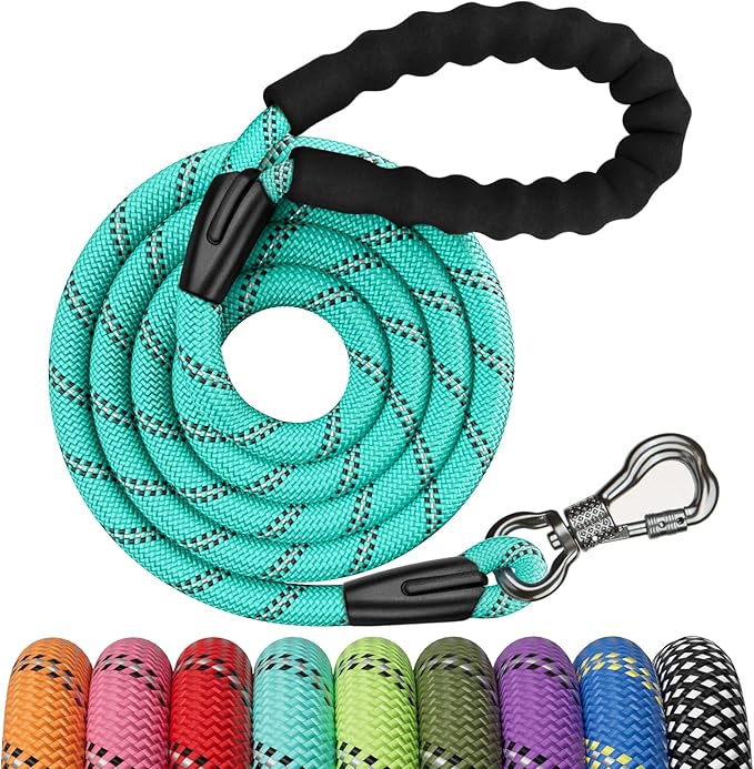 NTR 8FT Heavy Duty Pink Rope Dog Leash with Swivel Lockable Hook and Comfortable Padded Handle for Small to Large Dogs - Training, Playing, Camping, or Backyard