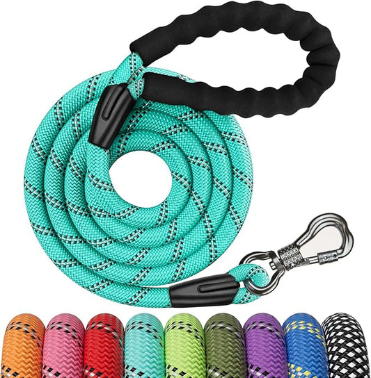 NTR 8FT Heavy Duty Pink Rope Dog Leash with Swivel Lockable Hook and Comfortable Padded Handle for Small to Large Dogs - Training, Playing, Camping, or Backyard