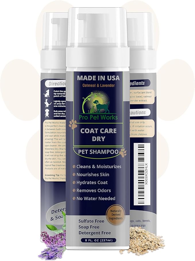 5 in 1 Waterless Dry Dog Shampoo Oatmeal Lavender-8oz No Rinse Dog Foaming Spray to Cleanse, Hydrate & Neutralize Odor - Soap-Free Moisturizer-Dandruff Itchy Dry Sensitive Skin-Grooming