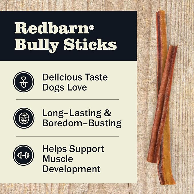 Redbarn Pet Products 7 Inch Bully Sticks - Case of 35 - Naturally Low Odor Long Lasting 100% Beef Chews for Medium Large Dogs & Puppies - Best Single Ingredient Treat Reward