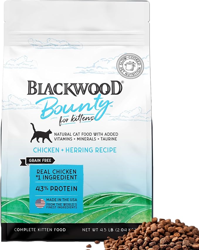 Blackwood Bounty Dry Cat Food, Kitten Formula, Chicken & Herring Recipe, 4.5 Pound Bag, High Protein, Grain Free