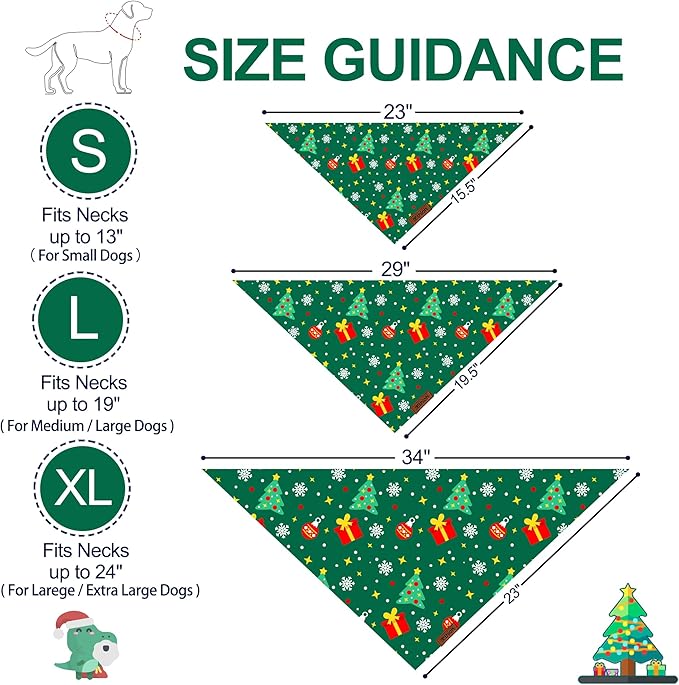 Christmas Dog Bandanas - 2 Pack Reversible Santa Claus and Christmas Tree Dog Scarf for Boy & Girl, Premium Durable Fabric, Festival Dog Bib, Holiday Bandana for Medium & Large Dogs (Large)