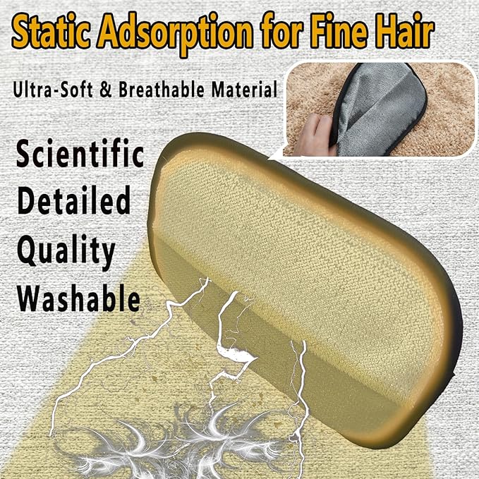 2Pcs Pet Hair Removal Gloves - Large Size Electrostatic Reusable Grooming Glove for Dog Cat Shedding, Washable Fur Remover for Furniture & Laundry (Black/Yellow + Pink)