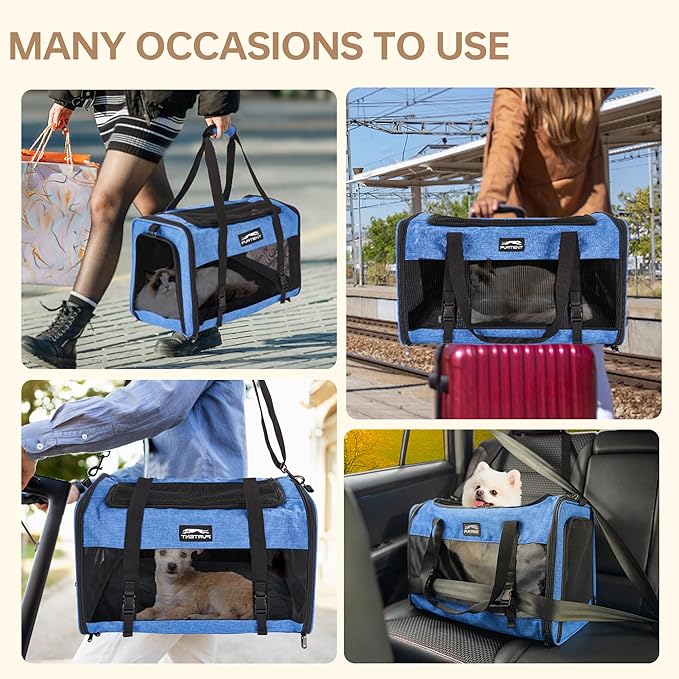 Large Cat/Dog Carrier up to 25 Pounds, Portable Soft Sided Pet Travel Carriers for Medium Big Cats and Puppy, Collapsible Puppy Crate Outdoor 20x13x13in, Dark Blue