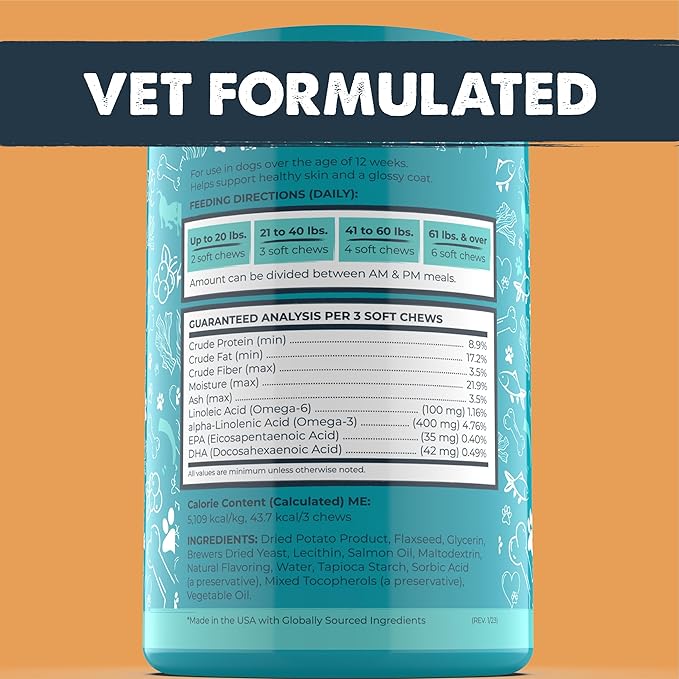 Mighty Paw Waggables Mighty Omega (Made in The USA, 120 Count) | Omega 3 Fish Oil Chew for Dogs. Salmon Flavor Skin and Coat Supplement. Soft Chew Fish Oil for Dogs - DHA & EPA, Bacon Flavor