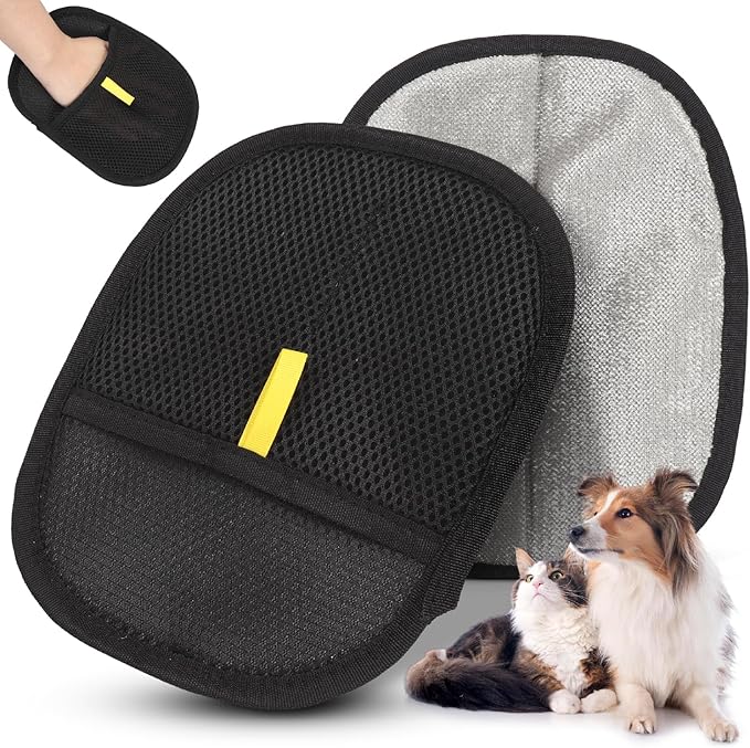 2 Packs Pet Hair Removal Glove – Electrostatic Pet Hair Remover Glove, Reusable Magic Brush Pet Hair Grooming Tool for Cats & Dogs, Furniture, Carpet, Clothing & Car Seat – Black