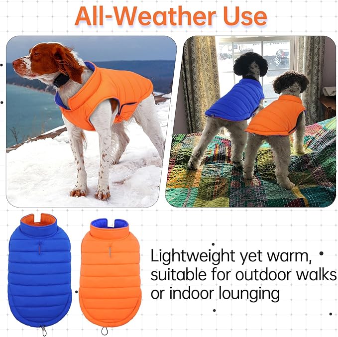 Lelepet Reversible Dog Coat Waterproof Dog Jacket Windproof Puffer Vest for Winter Warm Lightweight Coats for Large Dogs Adjustbale Hook & Loop Pet Apparel with Leash Hole, Golden Retriever, 3XL