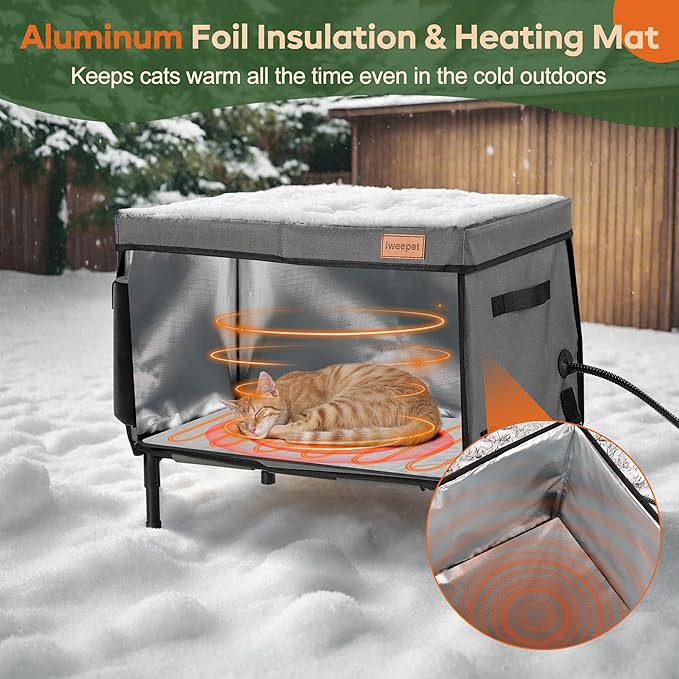Heated Cat House for Outdoor Cat in Winter, Indestructible 100% Weather Outdoor Cat House, Foil Insulated Pet Shelter for Outside Barn Feral Stray Cat,Medium