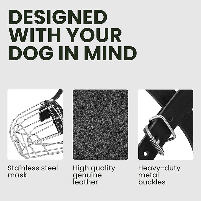 BRONZEDOG Wire Dog Muzzle German Shepherd for Medium Large Dogs Adjustable Durable Metal Basket for Biting Chewing Barking (L)