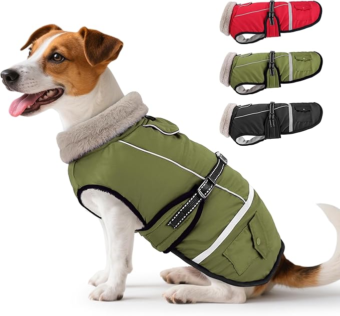 Dog Coat, Warm Dog Winter Coat Reflective Jacket Waterproof Fleece Vest, Pet Jacket Cozy for Cold Weather, Dogs Snowsuit Windproof, Adjustable Buckle for Large Dogs