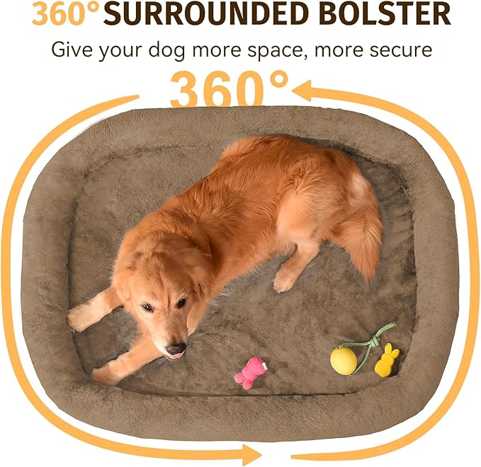Orthopedic Waterproof Large Dog Bed: Memory Foam Washable Dog Bed with Bolsters - Removable Orthopedic Cover for Medium L XL Large Sized Pet - Non-Slip Bottom - Coffee