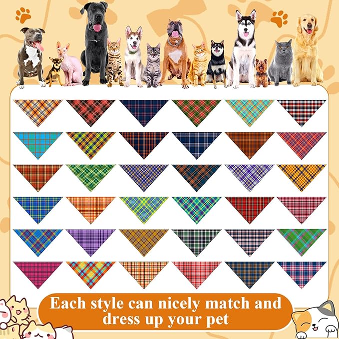 Sanwuta 72 Pcs Dog Bandana Bulk Washable Puppy Triangle Scarfs Cat Bandanas Adjustable Soft Cute Pet Triangle Bibs Accessories for Small Medium Dogs Cats Pets Costume (Stripe Pattern)