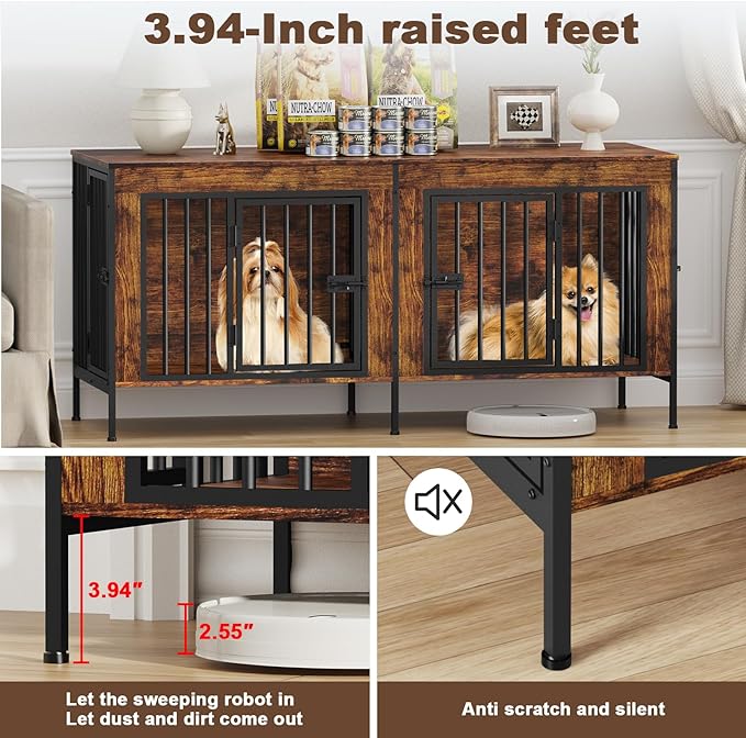 EasyCom Dog Crate Furniture for 1 or 2 Dogs, Heavy Duty Single/Double Dog Crates for Small/Medium/Large Dogs, Dog Kennel Furniture Indoor as TV Stand, Small Size 55.12" L(0-20 Pounds), Brown
