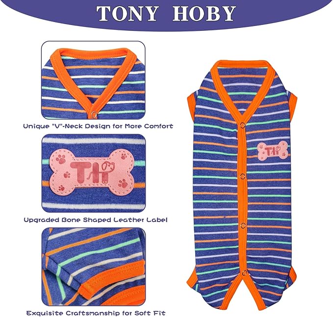 TONY HOBY Dog Pajamas, Male Dog Warm Pajamas with Thermal, Dogs Jumpsuit Shirt for Small Medium Dogs (Navy Blue, Boy, S)