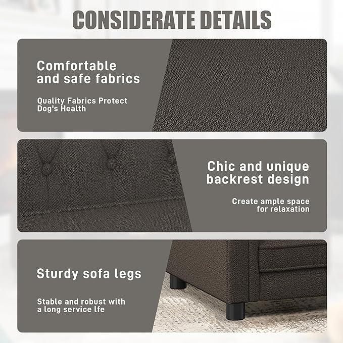 Dog Sofa Couch for Medium to Large Dogs, Memory Foam Pet Sofa Couch with Washable Fabric, Durable Elevated Dog Bed with Legs, Removable Cushion for Medium and Large Dogs, Dark Brown