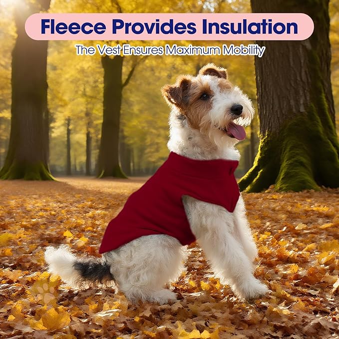 FUAMEY Dog Fleece Vest for Large Dogs,Warm Stretchy Dog Sweatshirts Pullover with Leash Hole Dogs Sweater Soft Pet Turtleneck Cozy Pet Vest Lightweight Sleeveless Red L