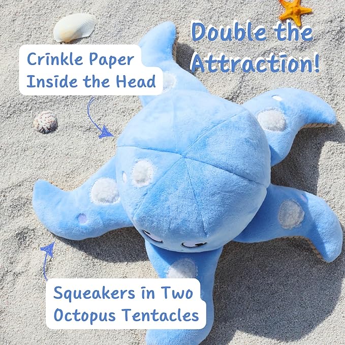 Dog Puzzle Toy, Interactive Snuffle Octopus Toy for Medium Large Dogs – Hide & Seek Treat Dispenser with Squeaky & Crinkle Sounds, Plush Chew Toy, Durable & Washable (Blue)