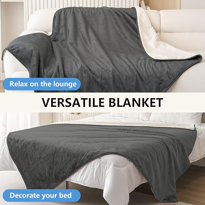 Smiry Waterproof Dog Bed Blanket, Leakproof Pet Throw Blanket for Bed Couch Sofa, Reversible Sherpa Fleece Furniture Protector Cover for Small Medium Large Dogs Cats (Dark Grey, 40x57 inches)