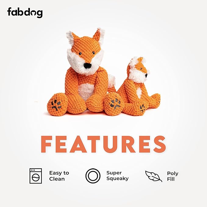 fabdog Floppies Plush Dog Toy - Cute & Durable Squeaky Dog Toys - Best Squeak Toy for Puppies and All Breeds | Ideal Pet Gift| Small Fox