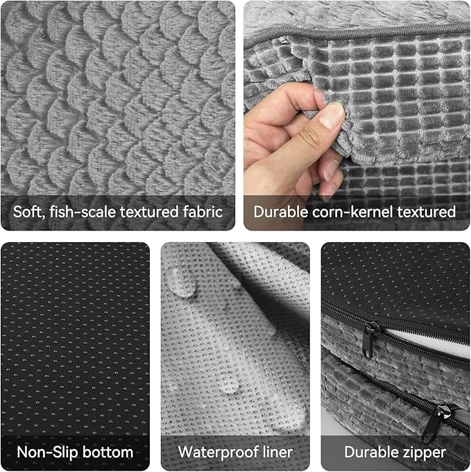 JOEJOY Orthopedic Dog Bed for Large Dogs, Egg-Crate Memory Foam Pet Bed with Bolster Sides, Waterproof Lining, Removable Washable Cover & Non-Slip Bottom, Grey